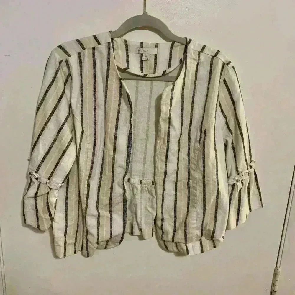 Cato Vertical Stripe Blazer with Ruffled Sleeve Size XL